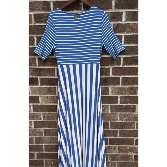 💙 Matilda Jane Blue & White Striped Maxi Dress | Pockets | Soft Knit | Size M - Picture 5 of 5